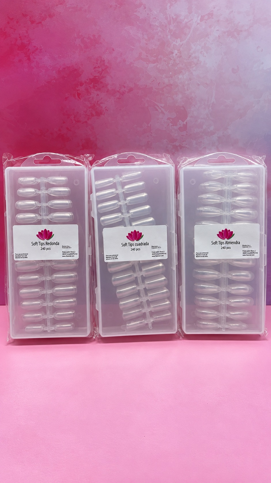 Tips soft gel distintas formas, almendra, redonda, cuadrada, bailarina