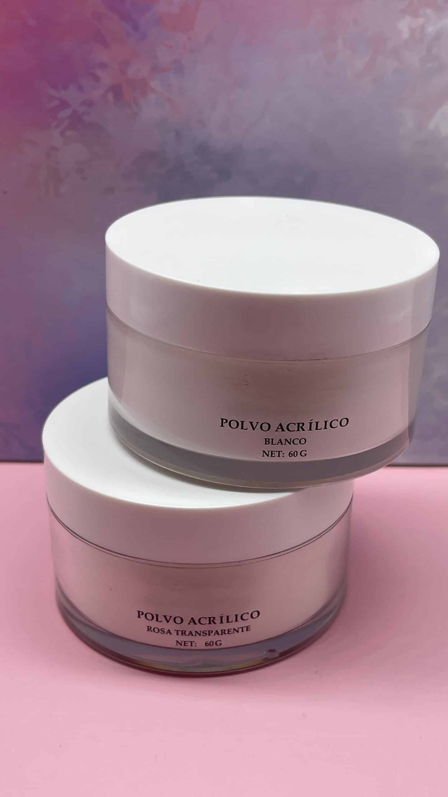 Polvos acrílicos rosa transpareentes y blanco